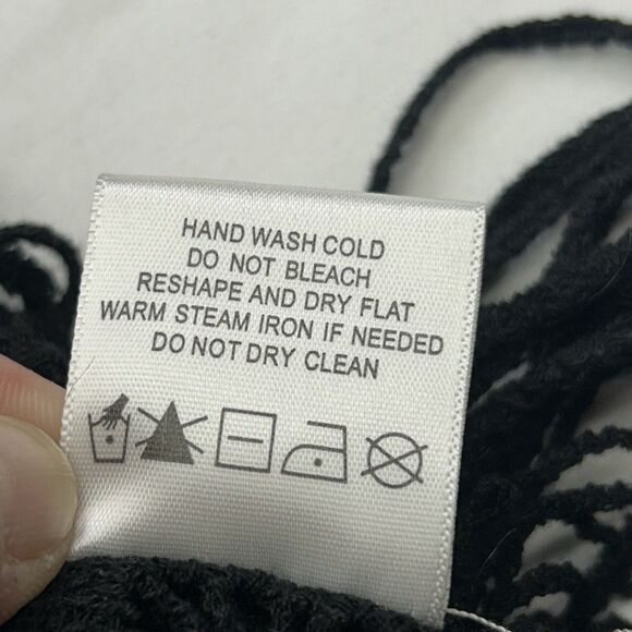 JJ Basics Crochet Tank Top Small Black Fringe Boho Hippie Y2K Beach Cotton - Picture 6 of 10